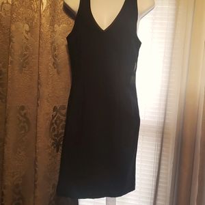 Navy blue dress w faux leather @ waist and criss cross back straps